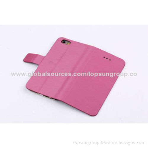 PU Leather Flip Case for iPhone 6, Good Quality Wire Drawing, with Card Slots and Stand Function